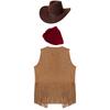 Mens Western Cowboy Costume Faux Suede Tassel Vest with Rivets Design Vintage Bandanna Hat 3 Piece Set