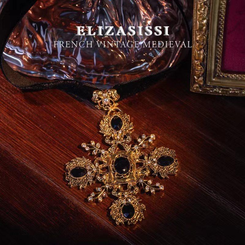 Court Retro Cross Inlaid with Rhinestone European and American Fashion Necklace