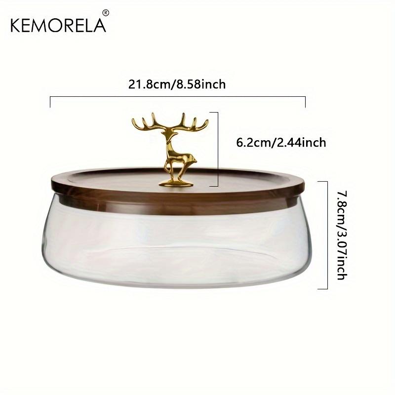KEMORELA 1PCS Glass Food Storage Containers with Wooden Lid Kitchen Snack Fruit Candy Nut Sundries Storage Organizer for Kitchen