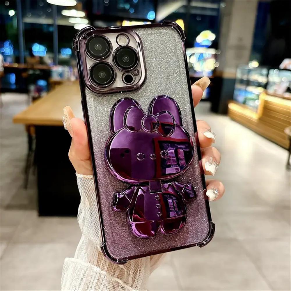 Shockproof Glitter Phone Case For Huawei Nova 13 Pro 12 11 10 9 8 7 6 5 Pro SE Invisible Makeup Mirror Rabbit Stand Soft Cover