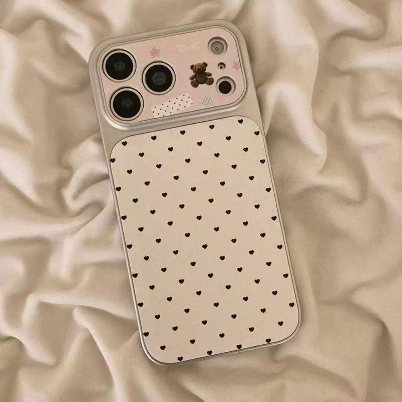 

Heart Bear Electroplated Leather Phone Case & Window Sticker for iPhone 16 Pro Max/Apple 17 iPhone 17 Air