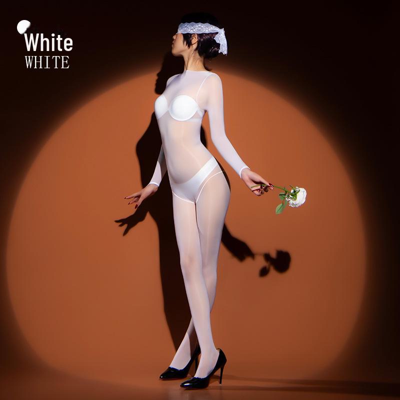 New Arrival: Sexy Seamless Oily One-Piece Stockings - Thin Style, Full Body with Open Crotch & Five-Finger Design