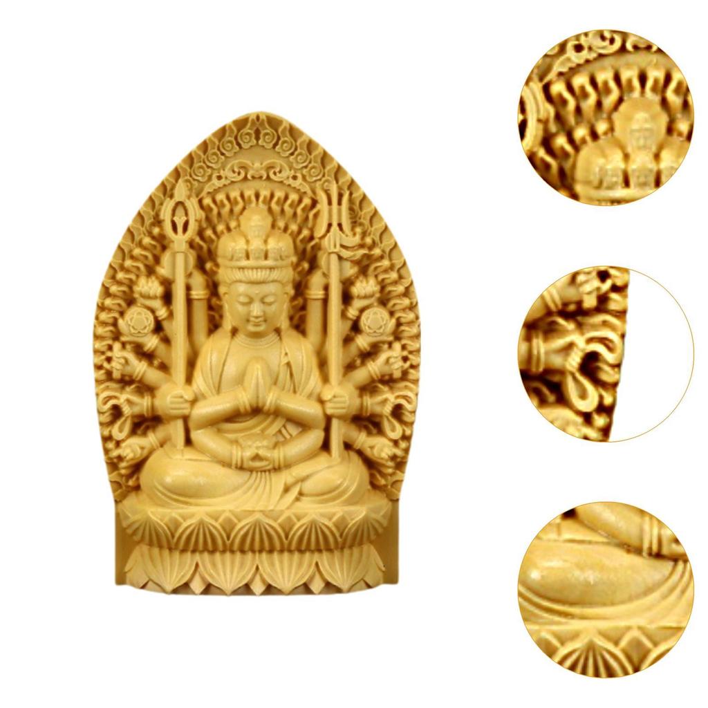 Wooden Guanyin Bodhisattva Figurine Decorative Handicrafts 2.7inch Tall Mini Sculpture for Living Room Lightweight Versatile