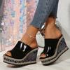 Medium heel slippers design new large size platform wedge heel casual and comfortable sandals