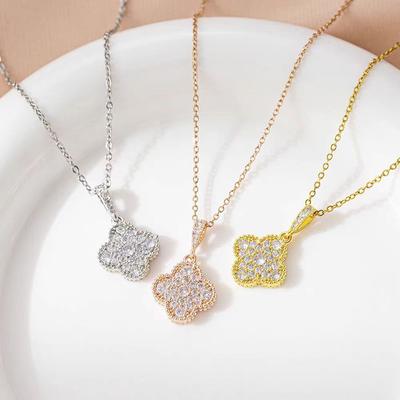 Titanstahl Voll Diamant Blume Halskette Damen, Leichter Luxus Einfach Vielseitig Zirkon Anhänger Schlüsselbein Kette Schmuck