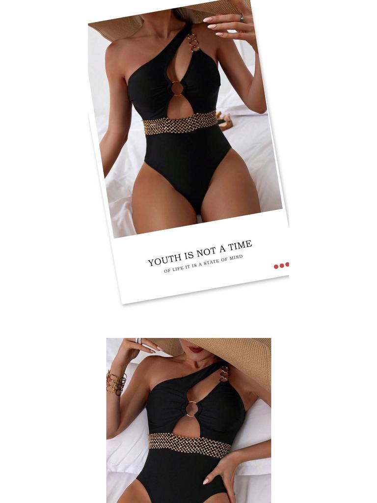 Damen Ein-Schulter Cutout Badeanzug: Europäische & Amerikanische High-End-Mode