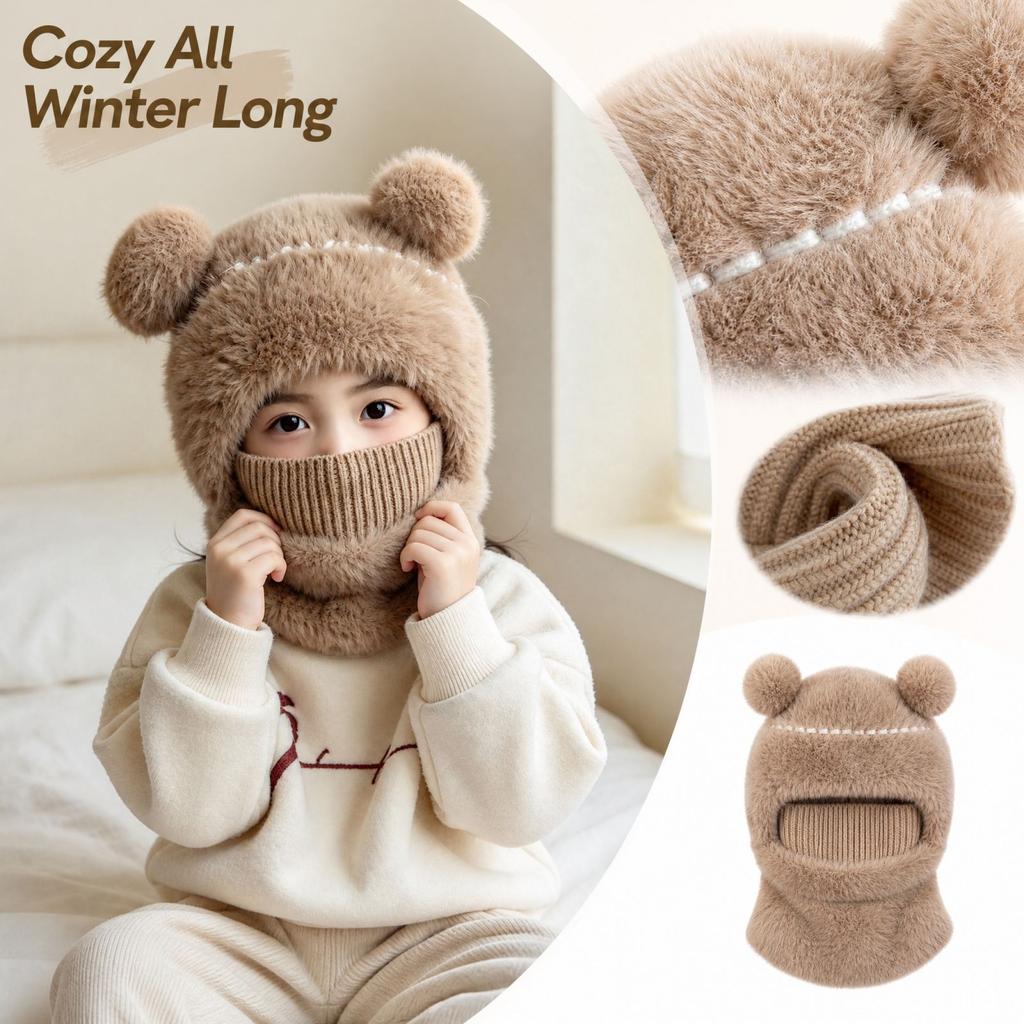 Kids Versatile Windproof Plush Knit Hat for Boys and Girls Winter Outdoor Wear
