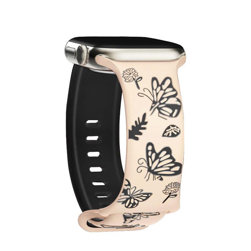Dla Apple Watch Series 10/9/8/7/Ultra 2/SE 2 Silikonowy Pasek z Rzeźbioną Klamrą Motylkową