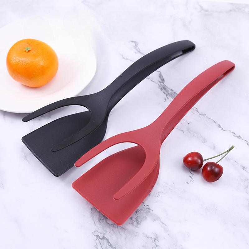 Wielofunkcyjny 2 w 1 silikonowy uchwyt szpatułki odwróć szczypce żaroodporna kuchnia domowa gotowanie stek naleśnik jajko szpatułka klip