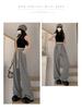 Petite 150 Women's Floral Wide-Leg White-Gray Sweatpants: Casual Spring/Summer American Style 145cm