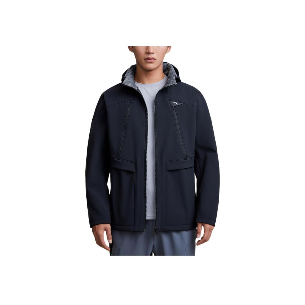 Anta Training Series Solid Color Zip-Up Hooded Windbreaker Jacket Men jackets Black 152247602-2