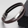 Modisches braunes Leder-Geflechtarmband Punk-Edelstahl-Schnalle Doppellagiges Armband für Herren Schmuck Schwarze Seilkette Vintage
