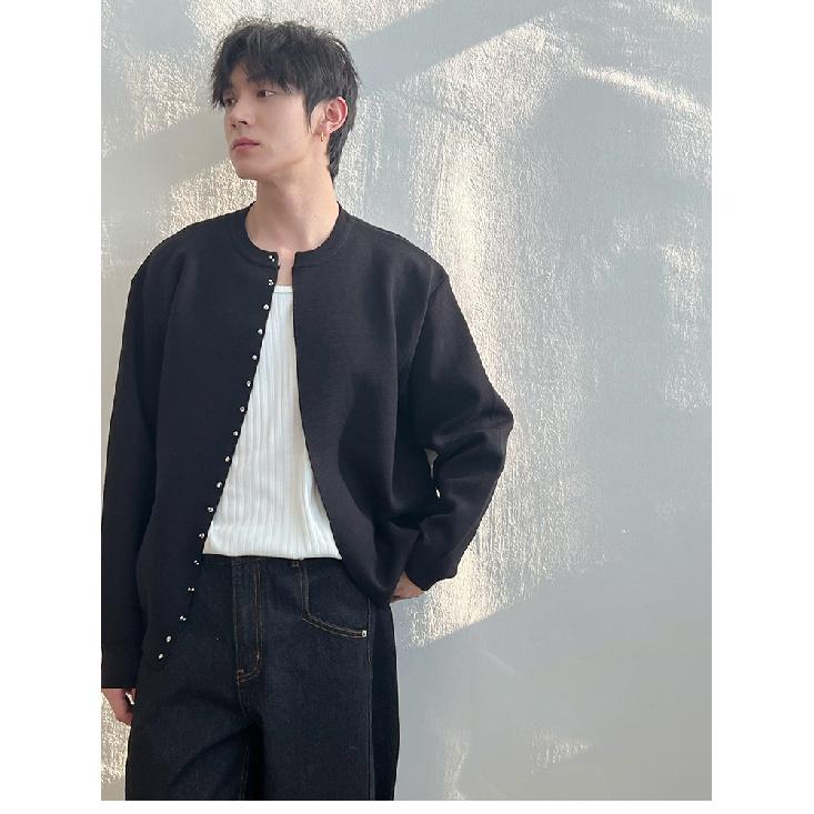 Cardigan nou de toamnă și iarnă pentru bărbați, pulover retro american casual, stil relaxat, pulover cu gât rotund, palton pentru bărbați de culoare uni