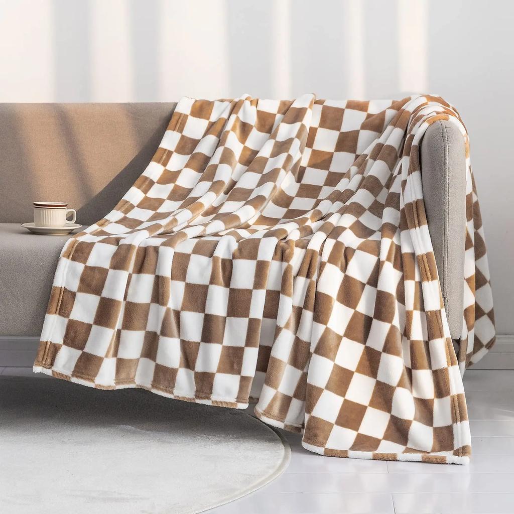Checkerboard Lattice Throw Blanket Blue Yellow Green Pattern for Kids Boys Girls Birthday Gift for Bed Couch Sofa Blanket Soft