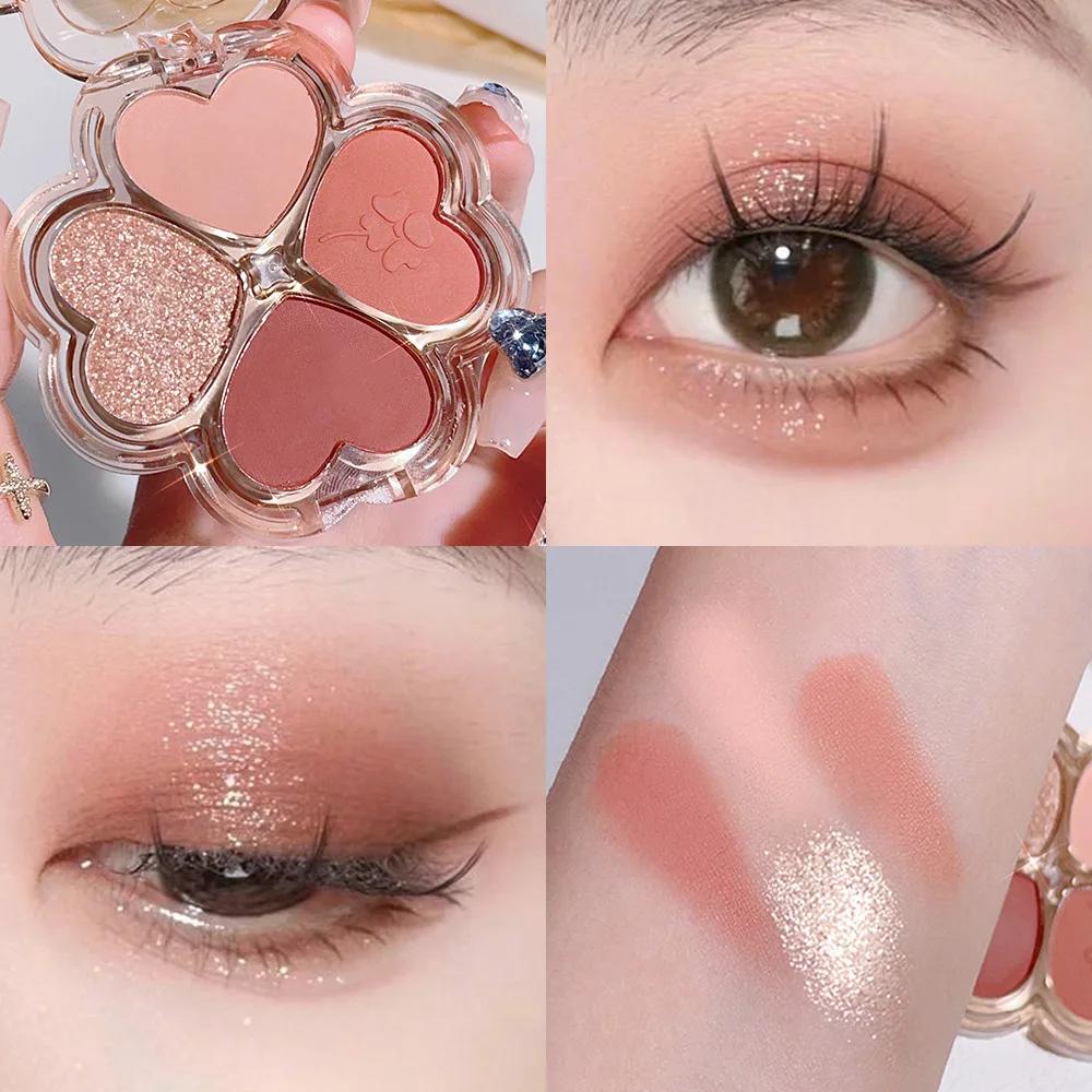 Stylish Heart-shaped 4 Colors Eyeshadow Tray Matte and Shimmer Valentine's Day Mother's Day Gift  Pink and Brown Eye Makeup  Art