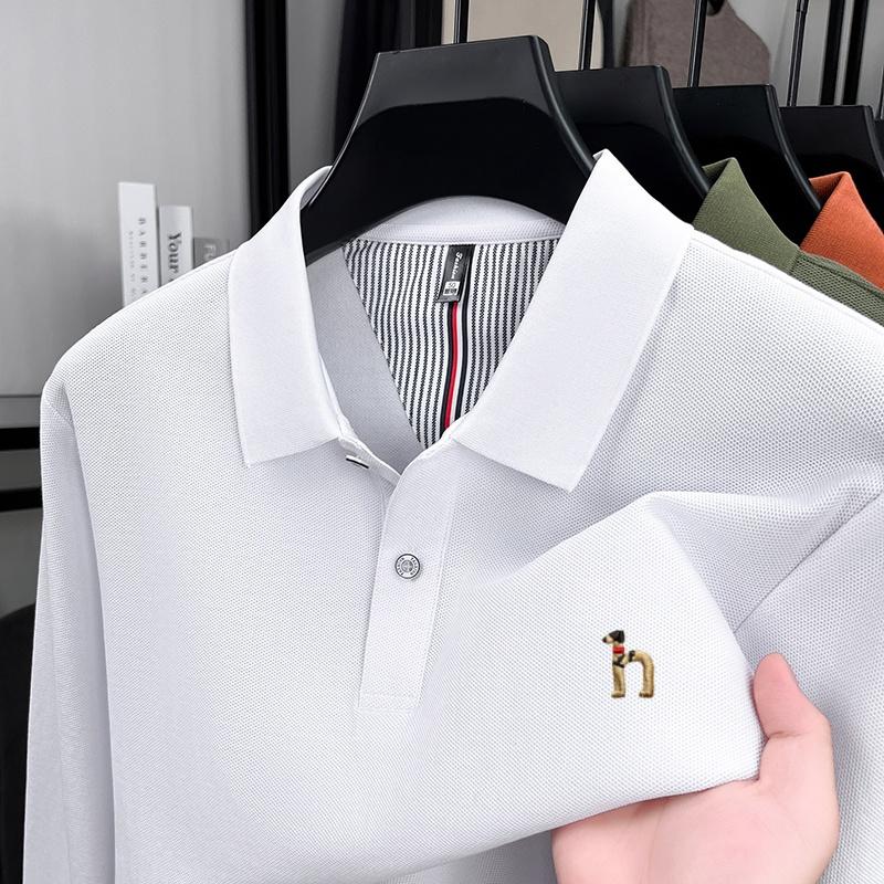 100% Pure Cotton Men'S Long Sleeved Polo Shirt Autumn New High-End Brand Little Bee Embroidery Design Casual Top Golf T-Shirt
