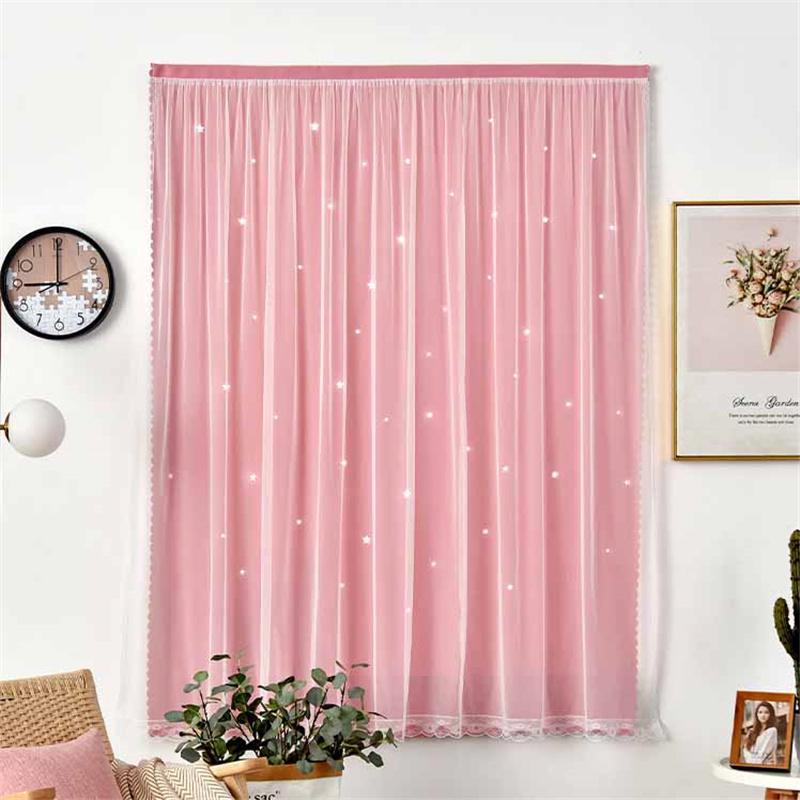 Be gręžimo dvigubo sluoksnio marlės sutankinti 95% užtemdantys užuolaidos su žvaigždučių išpjovomis - Magiški lipnūs langų užuolaidėlės namams/miegamajam