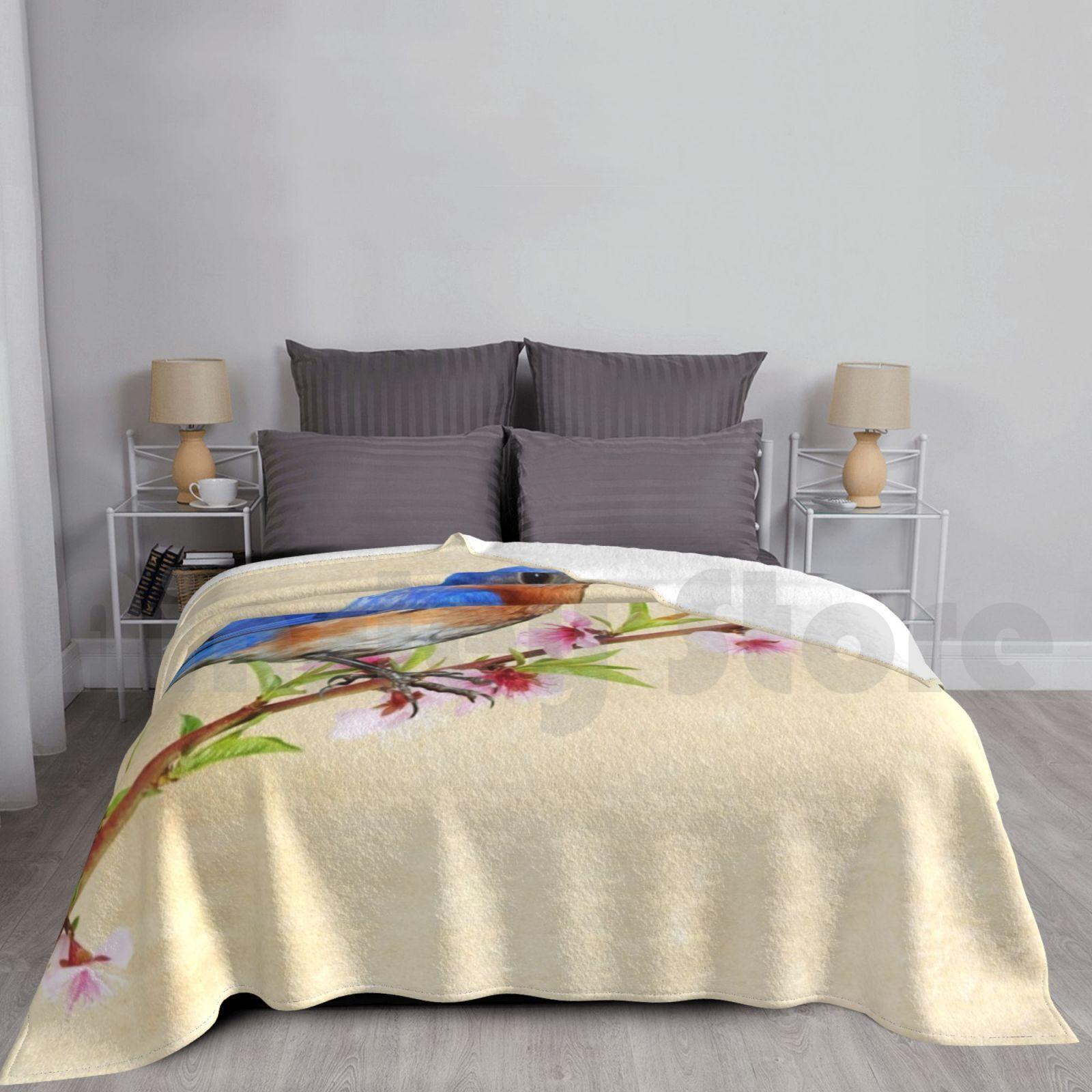 Bluebird s Spring Blanket Fashion Custom Bluebird Male Bluebird Eastern Bluebird Bird Songbird Thrush Bird Size: 75*100cm, Weight: 230 GSM