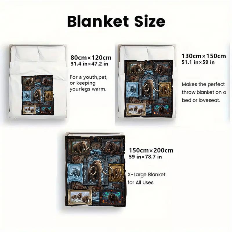 Prehistoric Mammoth Collage 2D Flat Pattern Flannel Blanket, High quality All Seasons, Home Decor, Warmth and Comfort, Perfect for Christmas Gifts.