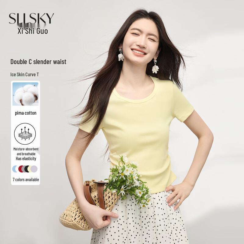 Women s Solid U-Neck Short-Sleeve Slim Fit T-Shirt S