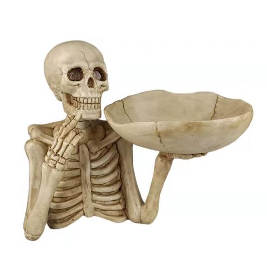 Halloween Skull Candy Bowl Scary Skeleton Key Fruit Snack Storage Tray Resin Punk Skull Decor for Home Tabletop Party Bar