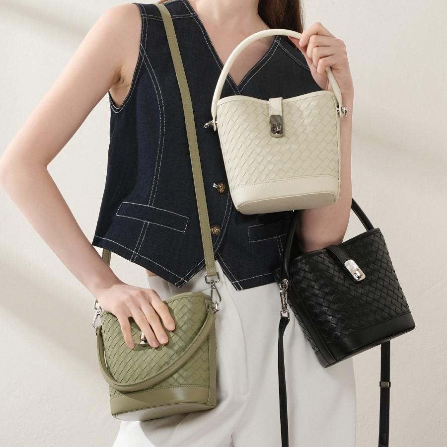 First Layer Sheepskin Woven Bucket Bag Women'S Portable Messenger Bag High-End Commuter Shoulder Women'S Bag