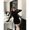 American-style Cut-out Half-turtleneck Dress for Women, Spring Pure and Alluring Style, Fitted Inner Layer, Niche Pencil Skirt, Trendy