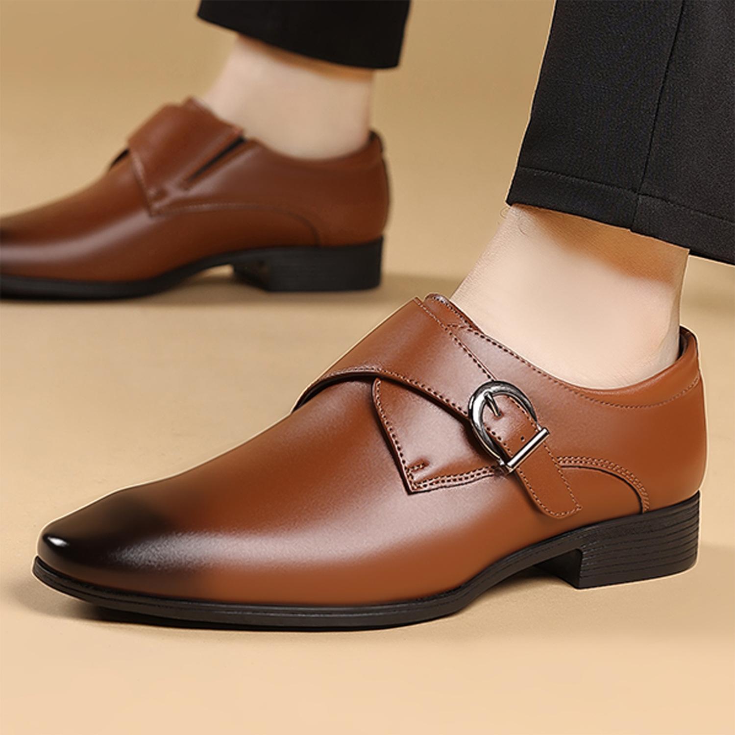 

Ofu Shoes 3756 новые остроносые, деловые кожаные туфли мужские туфли с пряжкой европейская версия металлическая пряжка мужская обувь мужчины 39 коричневый