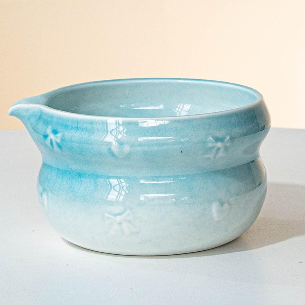New Ceramic Matcha Bowl Gradient Color with Pouring Spout Matcha Whisk Holder Bowknot Reusable Matcha Making Kit Tea Lovers