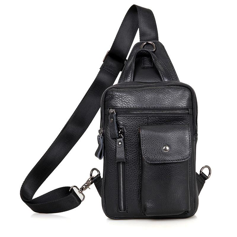 Leather chest backpack waterproof men casual backpack real leather chest bag travel Business bag s chest pack fo men maler чёрный