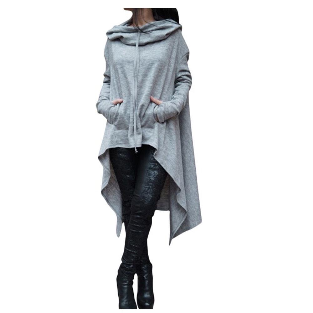 Women's Solid Color Long Hooded Sweatshirt - 10 Colors, 8 Sizes Available.