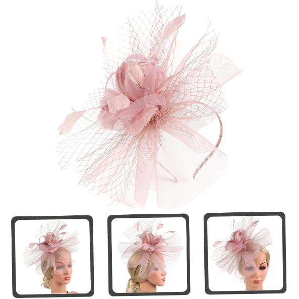 YARNOW Mesh Fascinator Hat for Women Cocktail Tea Party Hat with Hair Clip and Headband for Special Occasion Accessories Pink