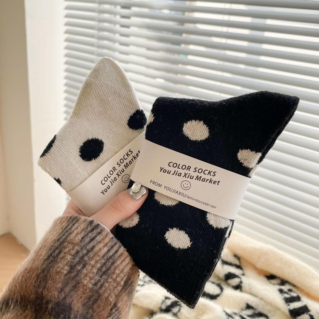 Wool Polka Dot Socks Medium Tube Socks Season Thickened And Piled Warm Terry Dot Winter Stockings