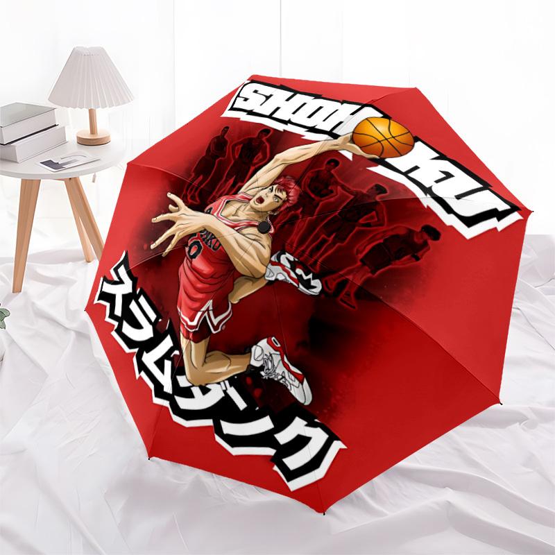 1pc Basketball Slam Dunk Automatic Folding Umbrella with 8 Bones, 3-Fold Compact Umbrella, Compact Design On-the-Go Essential, casual outdoo