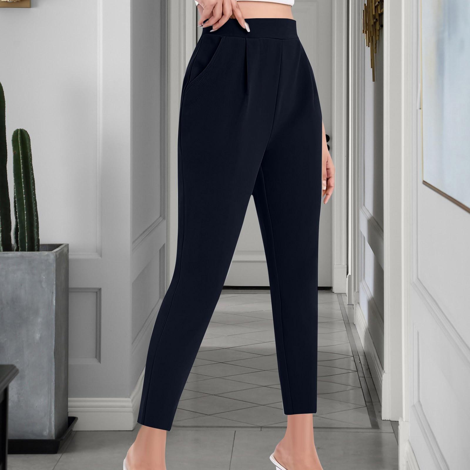 

Женские повседневные эластичные брюки с эластичной резинкой на талии, модные, с небольшой ногой и косыми карманами XL тёмно-синий