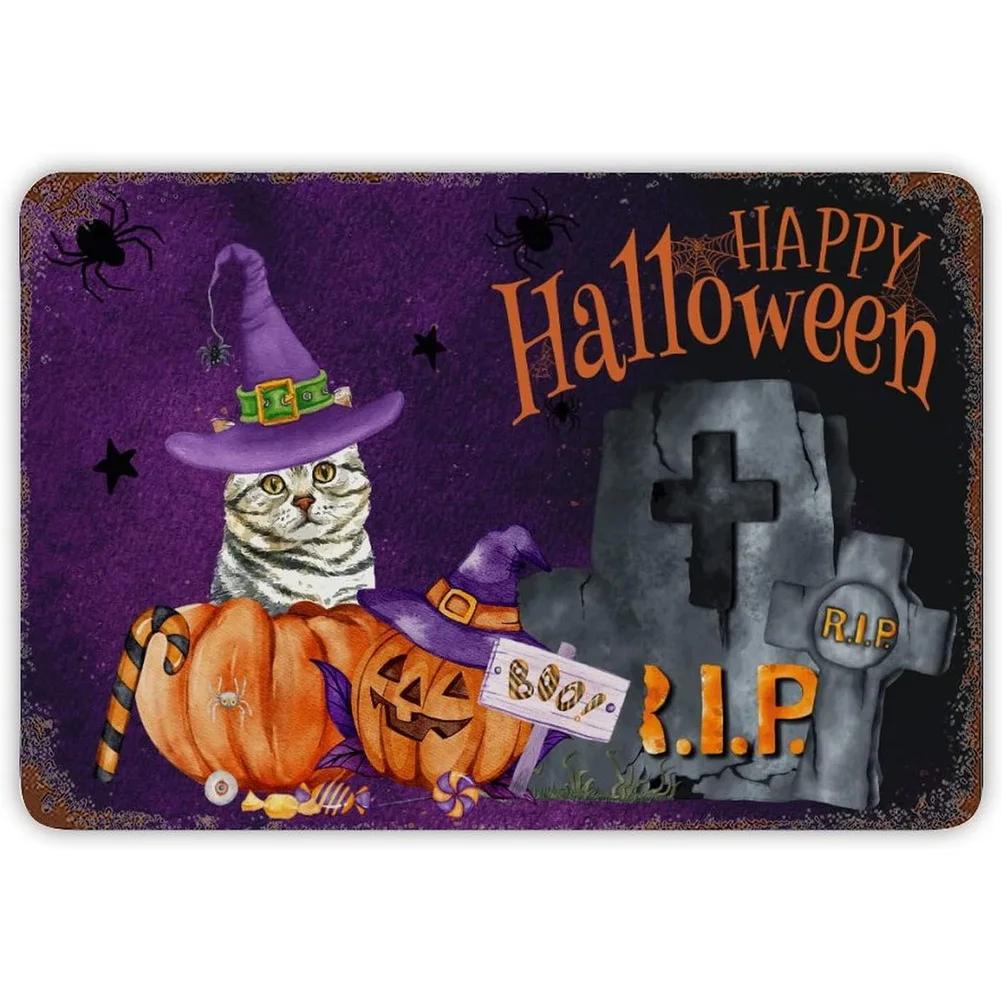 Happy Halloween Plaque Metal Tin Signs Wall Decoration Vintage Art Posters Iron Painting for Man Cave Home Cafe Garden Club Bar