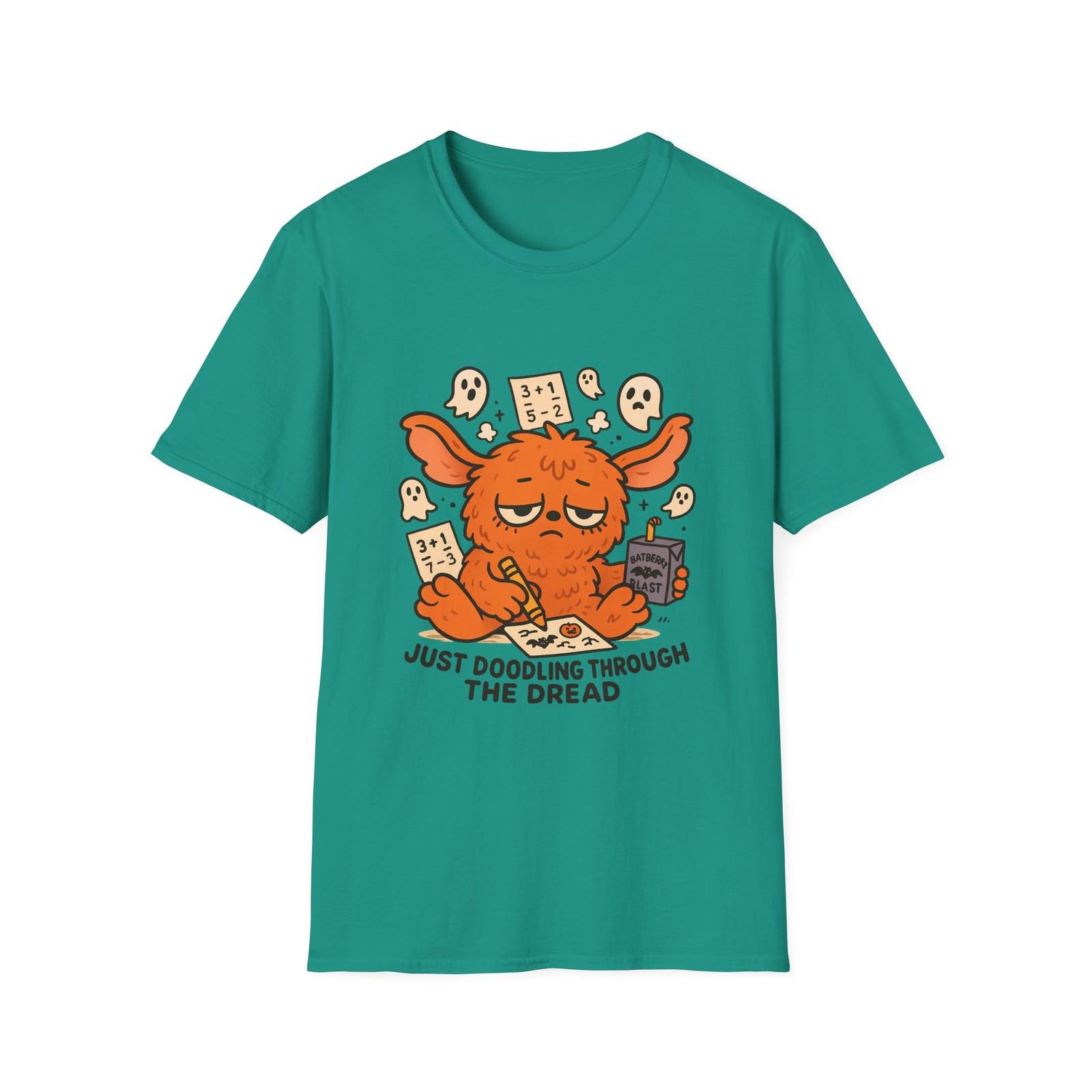 Unisex Softstyle T-Shirt Mens Womens Tees Top Fuzzy Monster Ghosts Funny Halloween Doodle Classroom XL