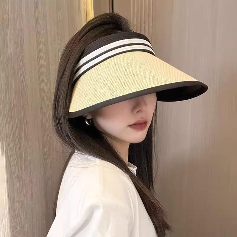 Sunscreen Empty Top Hat Women's New Summer UV Protection Outdoor Cycling Big Eaves Show Face Small Sun Hat