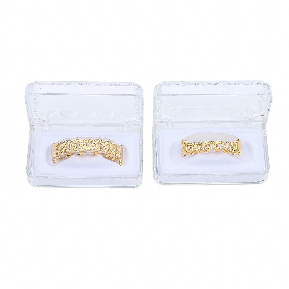 Hot-Selling European & American Hip Hop Halloween Grillz: Chain & Hollow Out Zircon Inlaid Fangs
