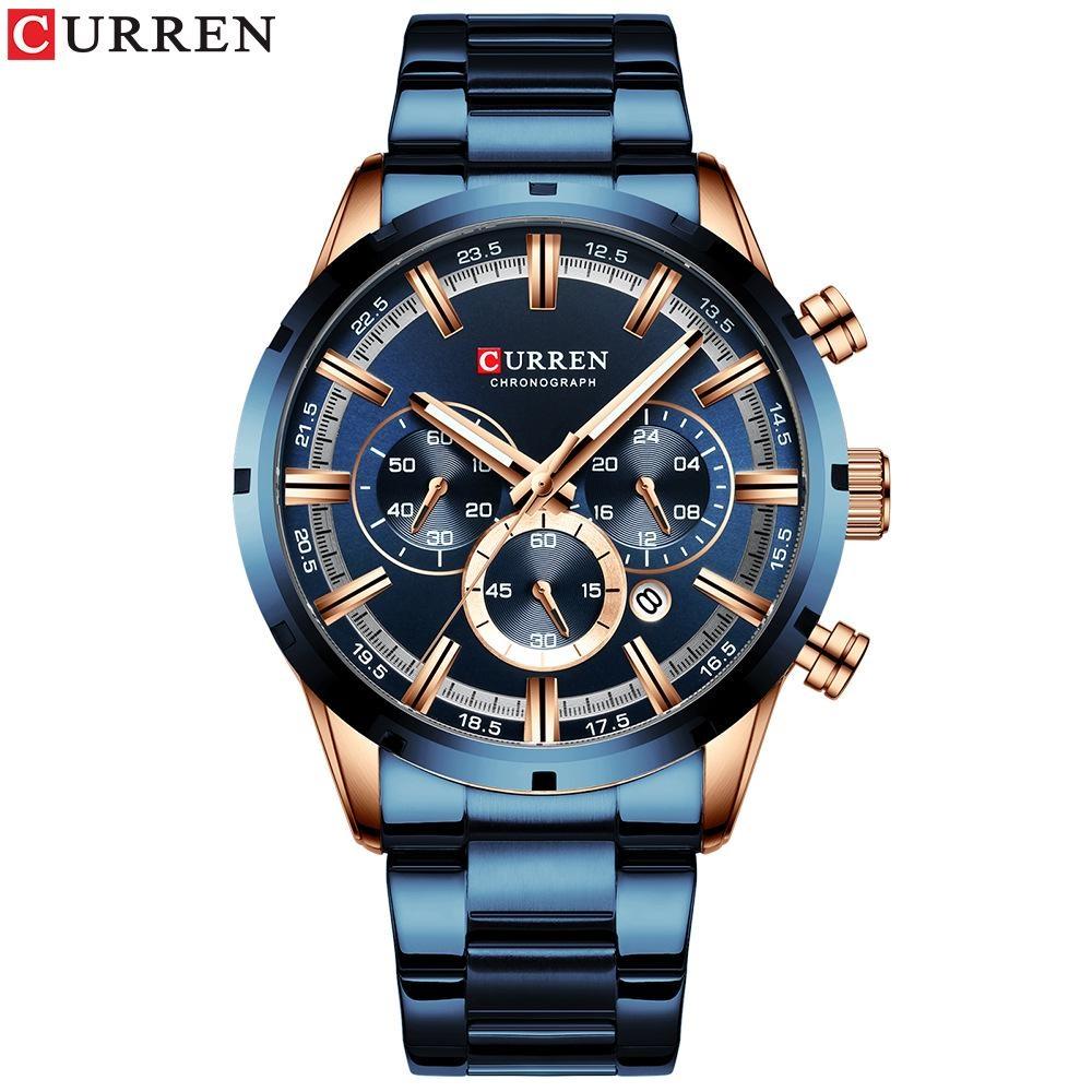 CURREN Sports Watch Unique Design Stainless Steel Automatic Date Chronograph Men's Fashion Casual Quartz Watches