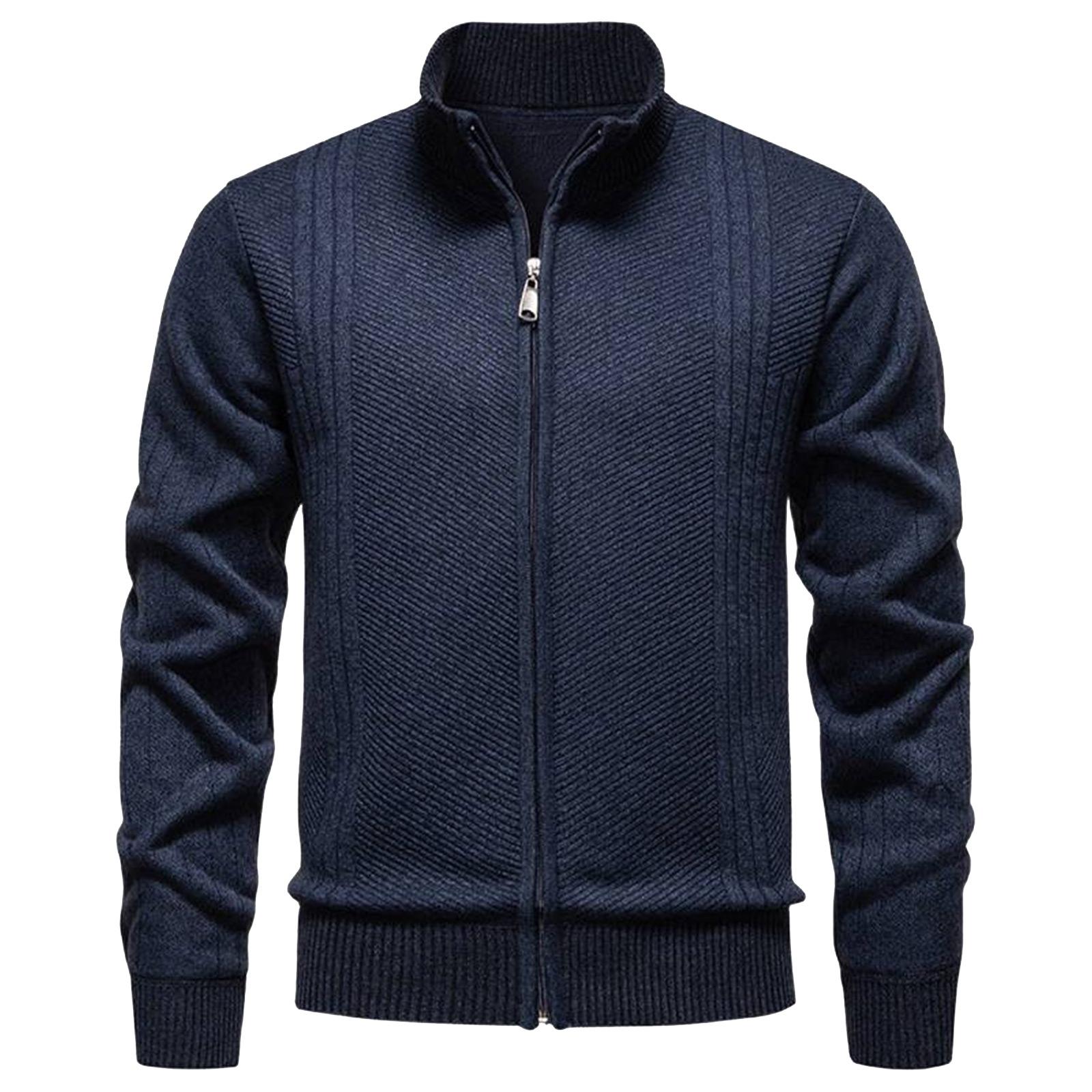 

Мужской однотонный текстурированный повседневный кардиган с воротником-стойкой, пальто-свитер, куртка плюс вельвет XL