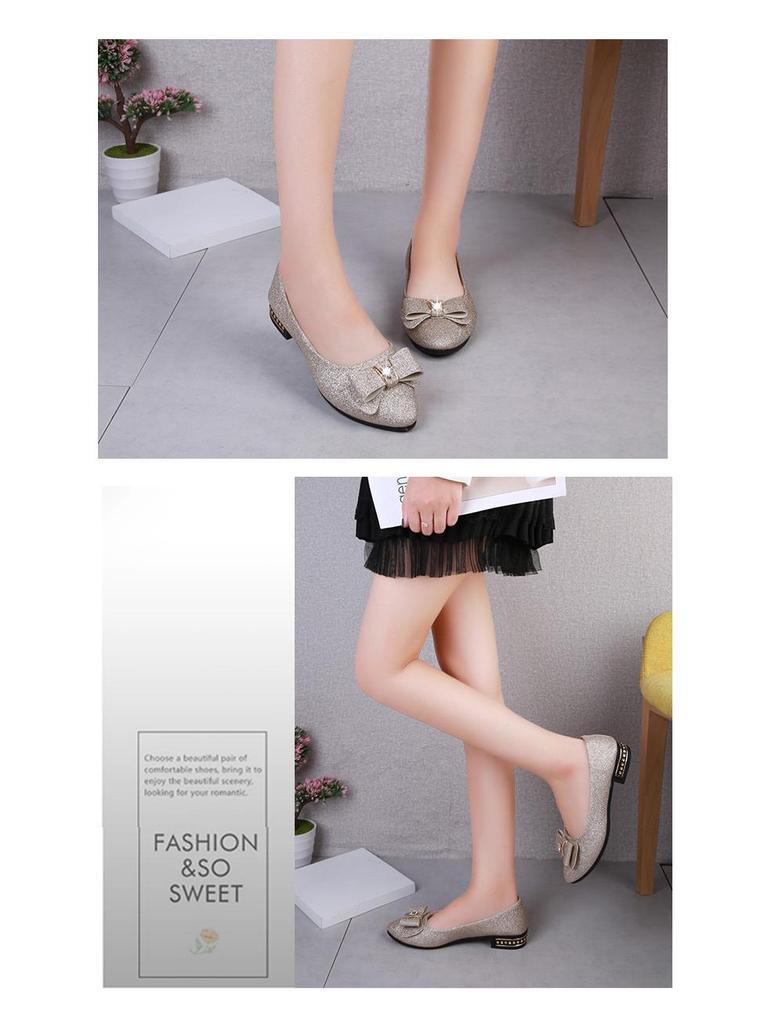 Women's Summer Suede Bow Low-Heel Rhinestone Casual Shoes