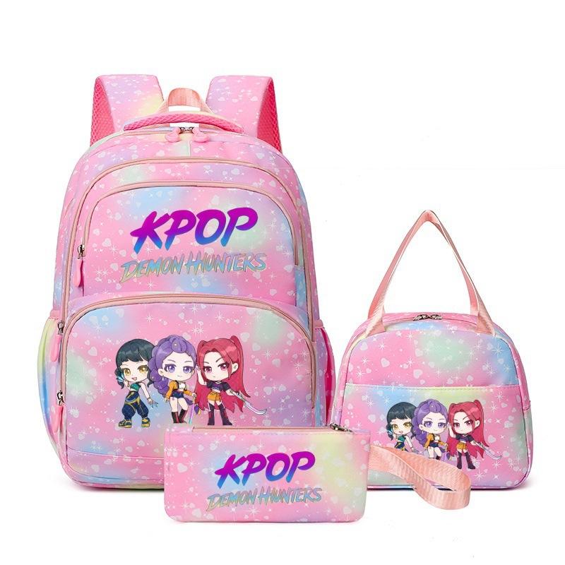 Girls' Group Printed Backpack, Teenage Girl Student Schoolbag, Children'S Large-Capacity Schoolbag Three-Piece Set