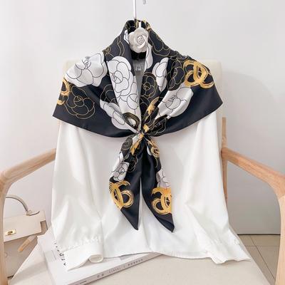 Mode 90cm Camélia Sergé Soie Foulard Femme Plage Protection Solaire Foulard Châle Cheveux Féminins Hijab Enveloppes Foulard Carré Bandana Écharpe