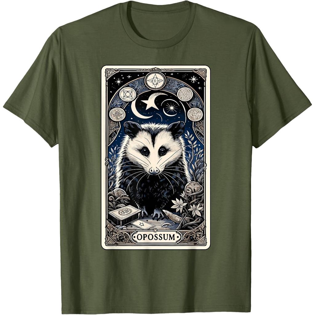 Opossum Tarot Card Goth Possum Witchcraft Gothic Occult Graphic Tee for Men