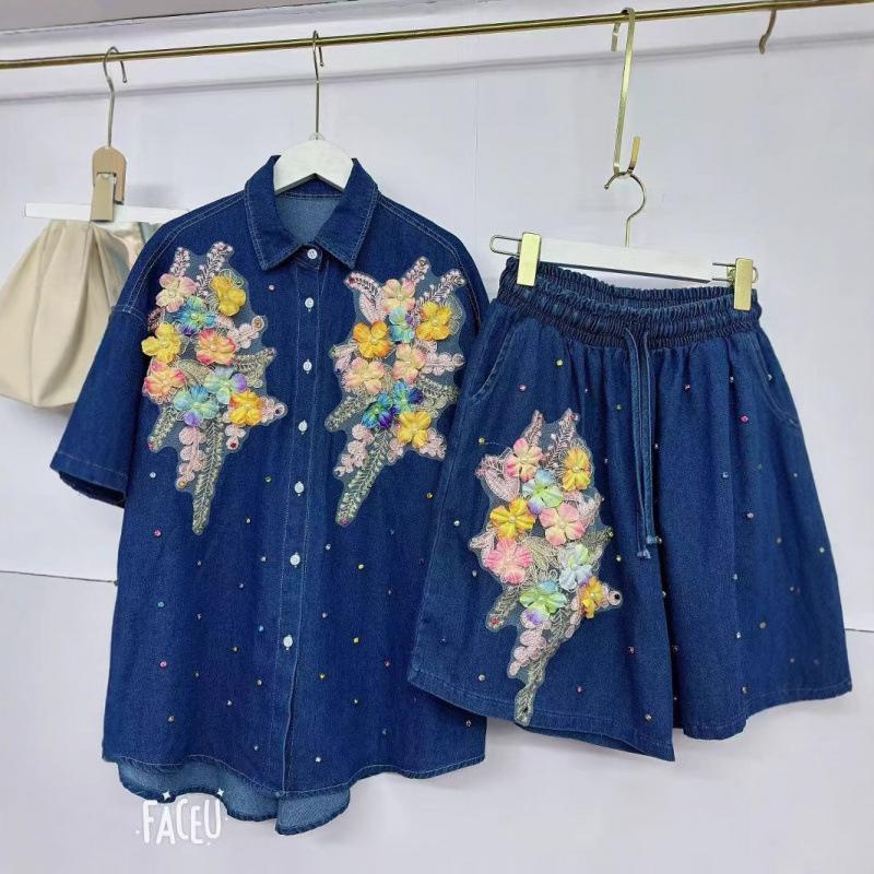 Stilvolles Damen-Zweiteiler-Denim-Set - Strickjacke & Shorts, Europäisch inspirierter lockerer Schnitt