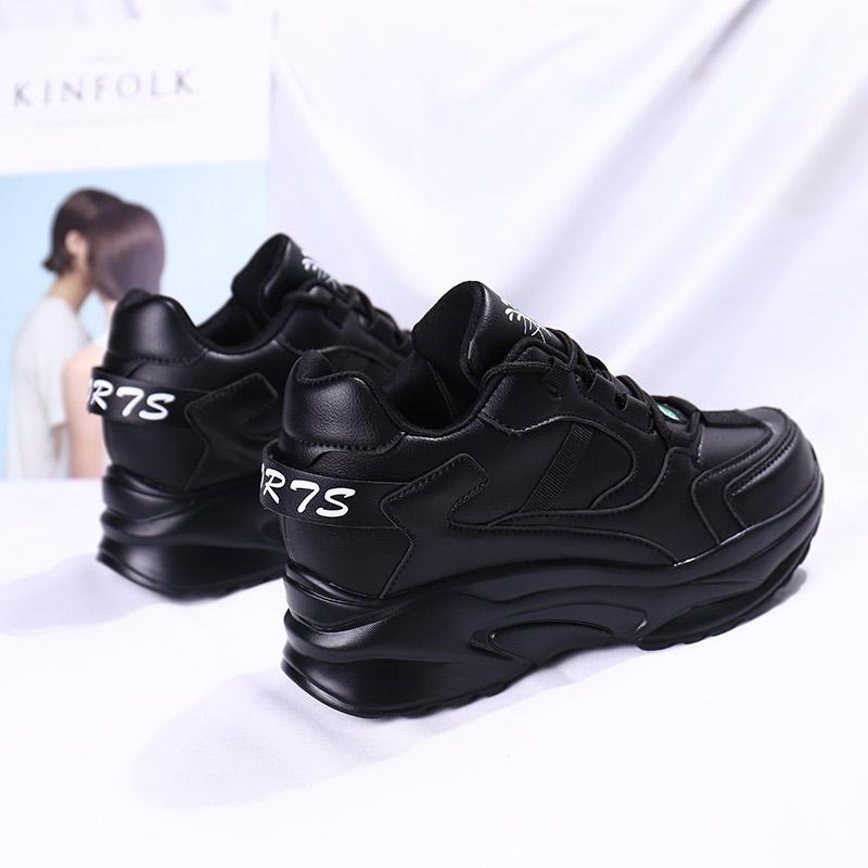 Fashion Fashion White Sneakers Women's High Platform Casual Shoes Height Increasi Leathe Shoes Thick Sole Trainers Tennis Sports Black