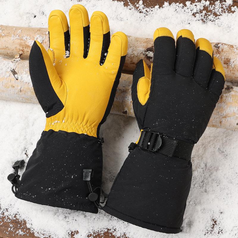 Guanti da Sci Sono Divisi in Pelle di Mucca Isolamento Termico Cotone Ispessito Resistenti al Freddo Lunghi per Alpinismo sulla Neve Antivento e Caldi