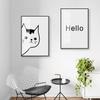 Minimalist Modern Cartoon Cat Wall Art Poster Nortic Line Drawing Black and White Animal Canvas Painting Home Decoration