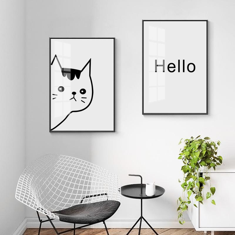 Minimalist Modern Cartoon Cat Wall Art Poster Nortic Line Drawing Black and White Animal Canvas Painting Home Decoration